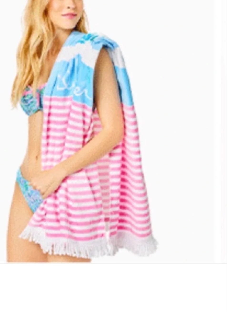 Lilly Pulitzer Pink & Blue Striped Shell Beach Towel - Picture 3 of 7